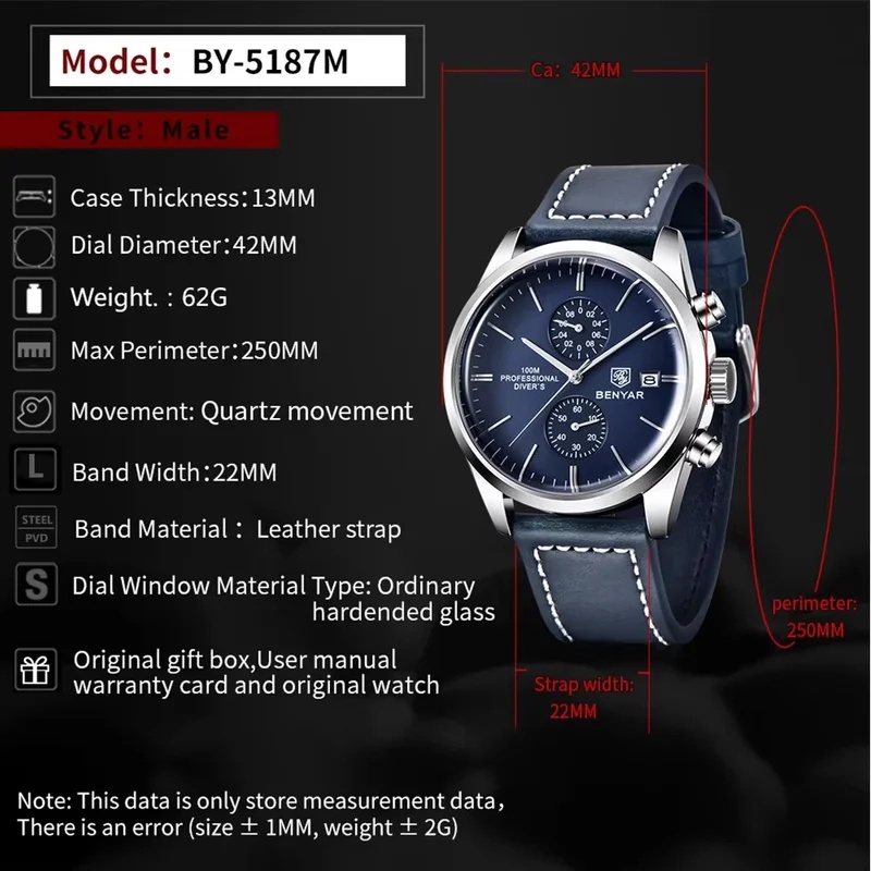 BENYAR Leather Men Quartz Wris - Luxury Watch Maker recension och pris